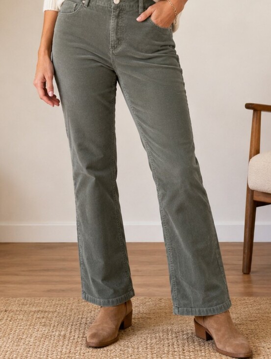 Chico's Denim - Chico's Corduroy Olive Green Wide-Leg Jeans